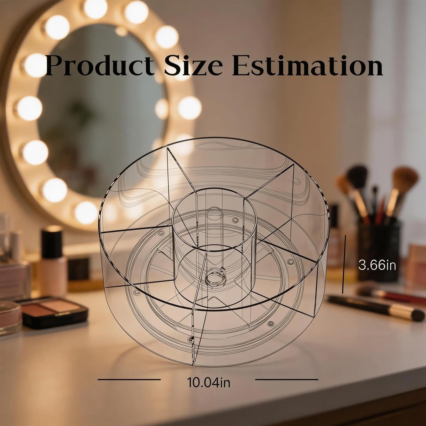 NaiSooten 360° Rotating Acrylic Makeup Organizer, Clear Makeup Brush Holder & Pen Holder, Multi-Compartment Rotating Organizer for Cosmetics, Office Supplies, Vanity & Desk