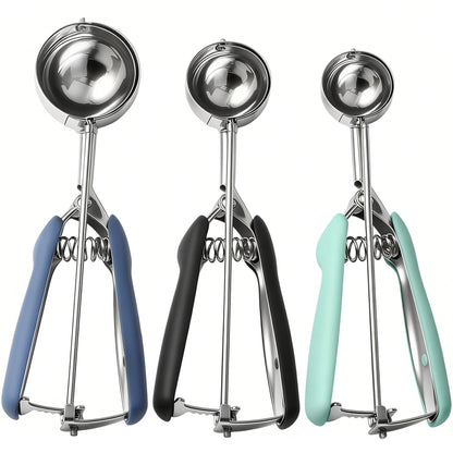 SUNNORN Cookie Scoop set, Cookie Scoops for Baking Set of 3, Size #60/ #40/ #20, Cookie Dough Scoop, Non-Slip Grip, Blue/Black/Mint Handle, For Cookies Muffin Cupcake Meatball Ice Cream