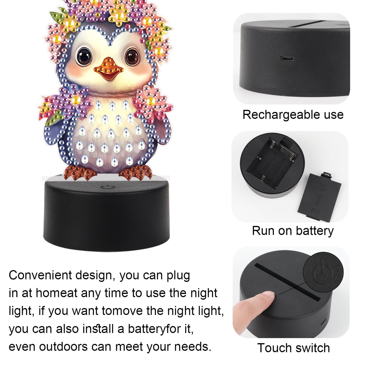 JZHYOAN Owl Diamond Painting Night Light for Adult DIY Animal Light Board Diamond Art Table Lamp Gift Gem Painting Table Lamp Mosaic Cross-Stitch Set Gift for Table Desk Bedroom