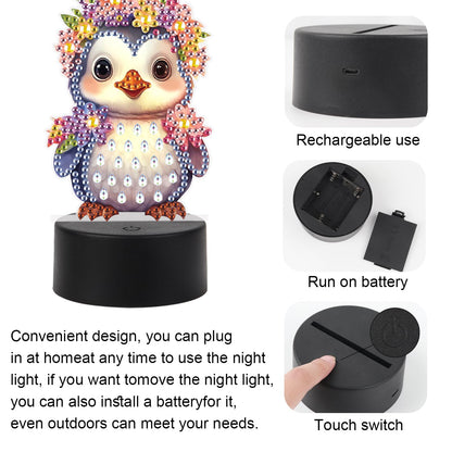 JZHYOAN Owl Diamond Painting Night Light for Adult DIY Animal Light Board Diamond Art Table Lamp Gift Gem Painting Table Lamp Mosaic Cross-Stitch Set Gift for Table Desk Bedroom