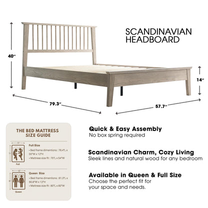 Full Size Solid Wood Platform Bed Frame, Headboard & Footboard, Easy Assembly, 12 Sturdy Slatted Base, Centre Metal Legs, No Box Spring Needed, Noise-Free & Slip-Free, Driftwood Gray Oak Finish YUF-33