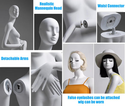 Matte White Tall Female Mannequin with Head, Detachable Torso Dress Form for Retail & Home Display - Ideal Clothing Display for Online Shops (Size: Style5)