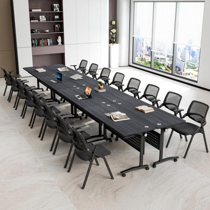 JNMDLAKO Folding Conference Room Table for 6-12 Person, Modular Mobile Large Flip-Top Training Table with Locking Wheels, Modern Rectangular Seminar Meeting Tables for Office (6, Black, 61in)