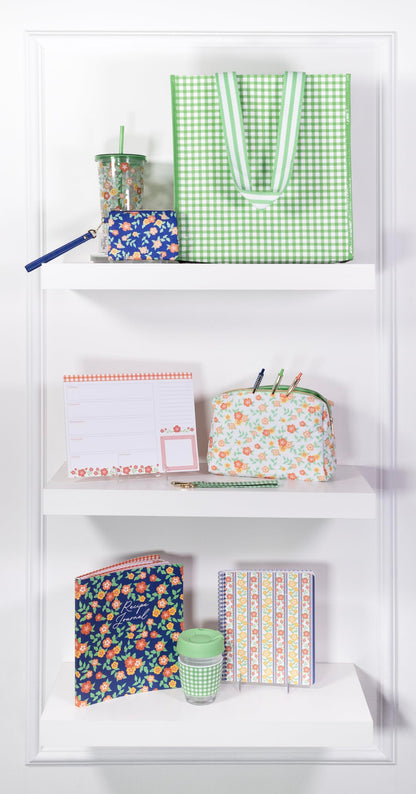 Martha Stewart Reusable Grocery Bag, Spacious 13 x 8 x 14 Shopping Bag for Groceries, Perfect for Shopping, Arcadian Green Gingham