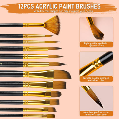 Nicpro 68PCS Acrylic Paint Canvas Set for Adults, Art Painting Supplies Kit with 24 Acrylic Paints,Table Easel,8 Canvas Panels,12 Brushes,Paper Pad,Cleaning Cup, Sponge, Palette for Beginner Artist