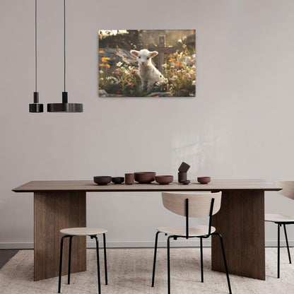 Nexlyth 24" 16" Farmhouse Lamb Wall Art For Kids Christian Cross Canvas Wall Decor Christ Pictures Paintings Prints