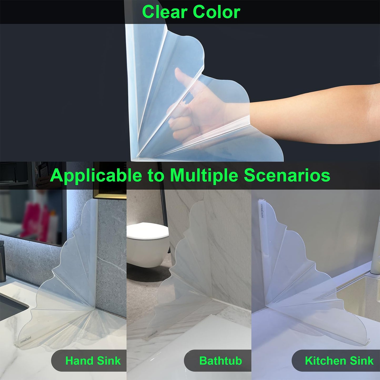 Silicone Shower Splash Guard, XXL Clear Bathtub Corner Splash Guard, Bathroom Shower Water Guard with Self-Adhesive, Can Be Adjustable Angle in Washbasin, Tubs, Sinks Etc - 2Pack