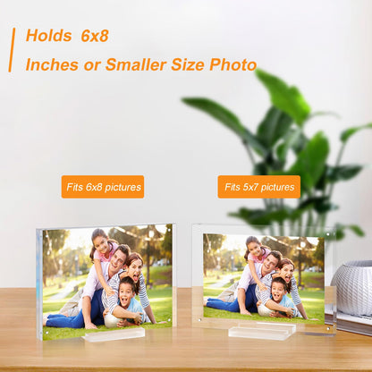 laapee 3 Pack 6x8 Magnetic Acrylic Picture Frame, Clear Double Sided Frame with Base, Frameless Floating Lucite Photo Frame Stands on Desk Table Horizontally or Vertically