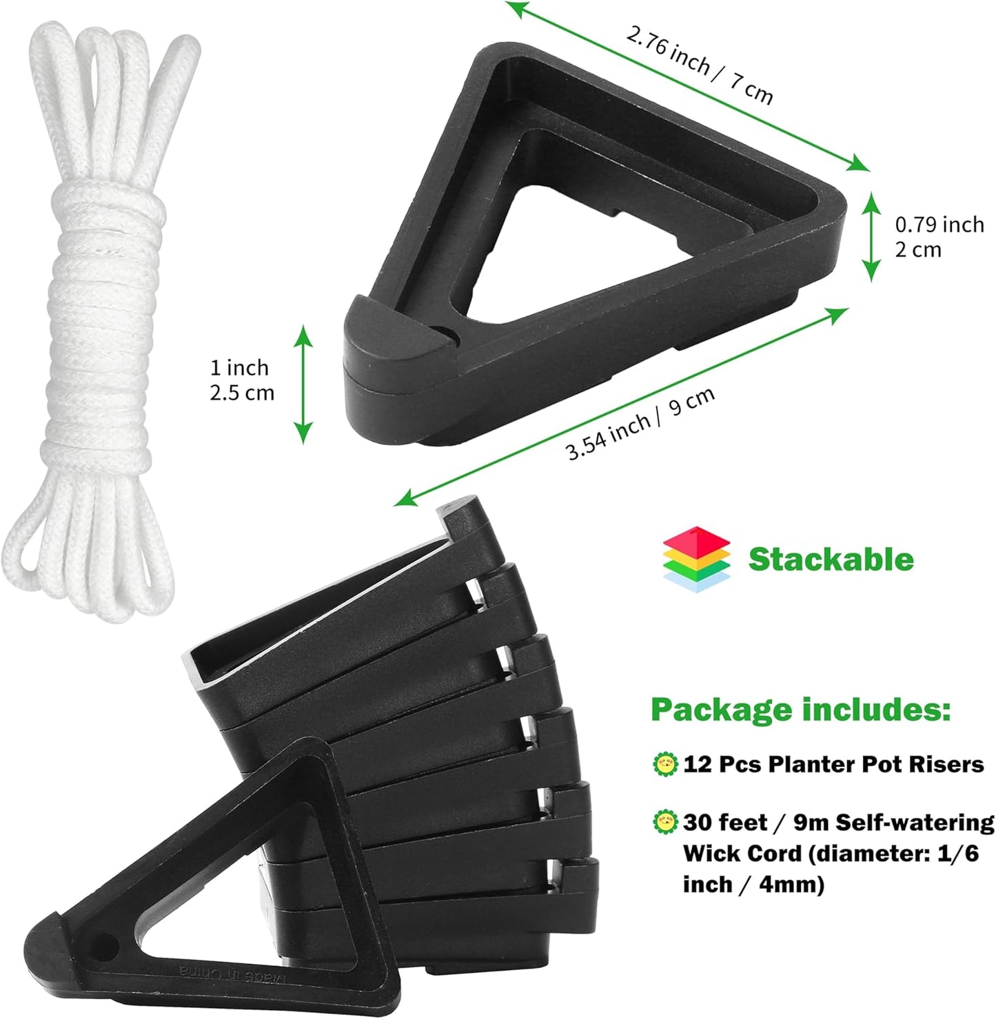 12 Pack ORIMERC Adjustable Plant Pot Toes with Watering Wick, Plant Pot Riser Support Planter Off Deck Floor to Prevent