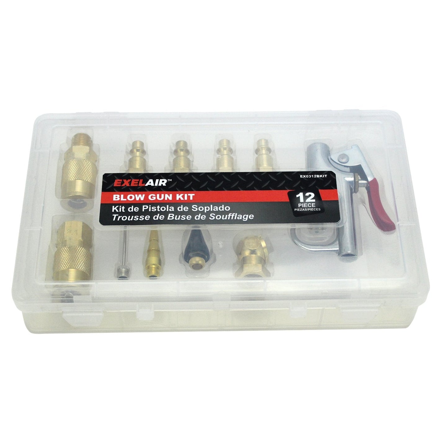 EXELAIR by Milton EX0312BKIT - Blow Gun and Air Accessory Kit - Safety adapter, Nozzle Tips, Inflator Needle, Ball Foot Air Chuck, and M-Style Couplers/Plugs - 150 Max PSI, (12-Piece)
