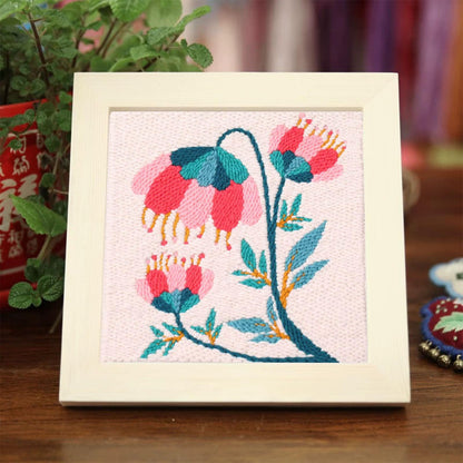 Allazone Punch Needle Kit Frame, Punch Needle Embroidery Kits, Square Punch Needle Fabric with Flower Pattern, Hoop, Yarns, Punch Needle (Beige and Pink)