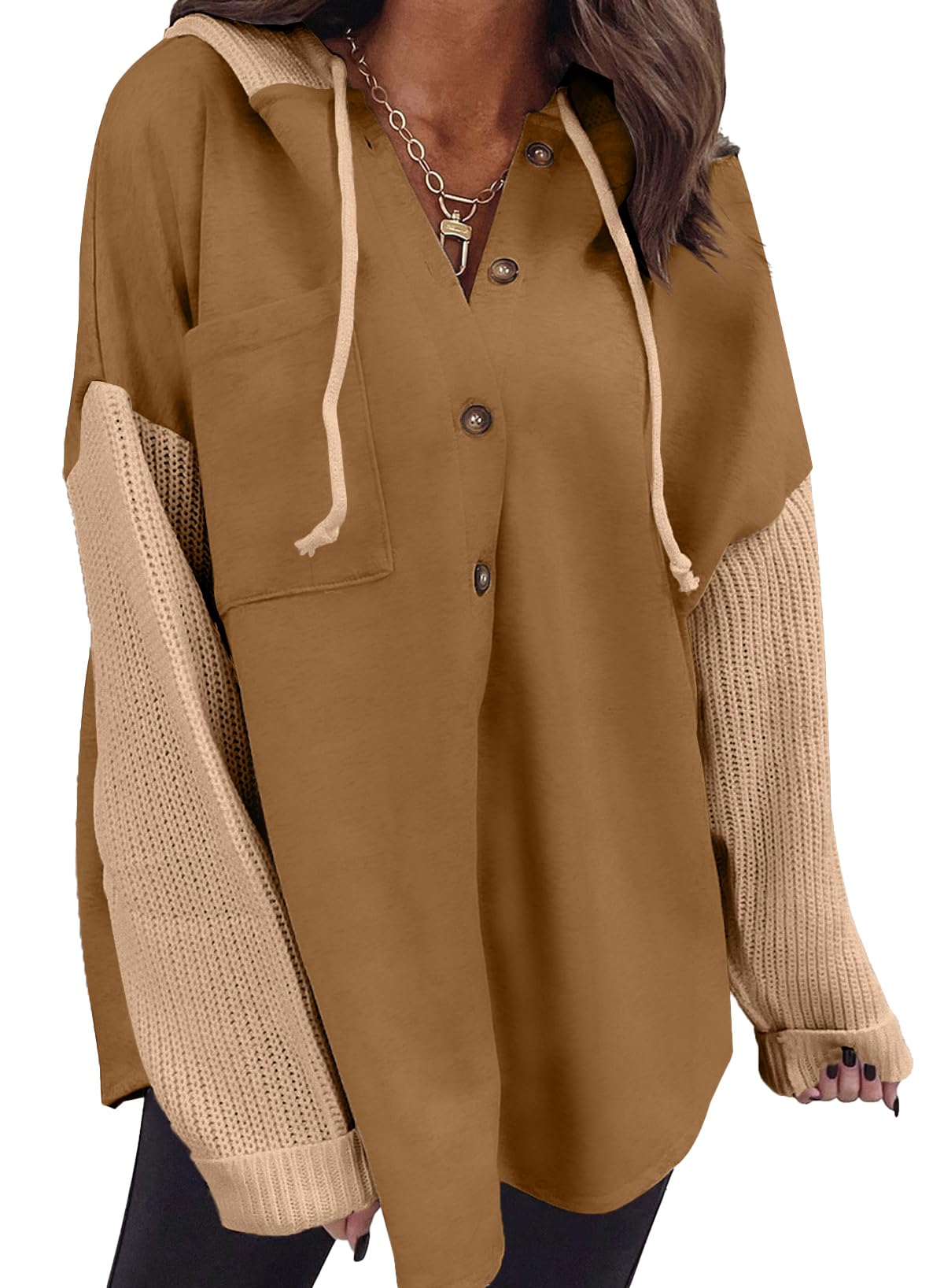 SHEWIN Oversized Sweatshirt for Women Loose Fit Casual Long Sleeve Button Hooded Sweatshirts Hoodies with Pocket