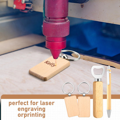 SiliFine 60 Pcs Laser Blanks Product Laser Engraving Material Kit Including DIY Wooden Blank Bottle Opener, Wooden Keychain, and Bamboo Pen for Kitchen Wedding Party Bar Home Craft