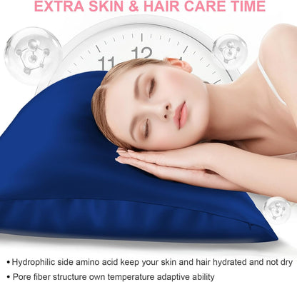 Skiennix Mulberry Silk Pillowcase - Queen Size, Hidden Zipper, Smooth & Breathable Cooling | Royal Blue