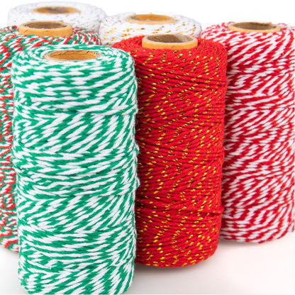 Craft County Decorative Holiday Cotton Gift Wrapping Twine – Gold Wire Green (100M Tube)