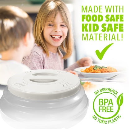 HOVER COVER Magnetic Microwave Splatter Cover with High Power, Strongest Magnetic Grip, Collapsible 12-Inch BPA-Free Food Lid, Vented Plate Guard, Dishwasher Safe, Space-Saving Storage - White