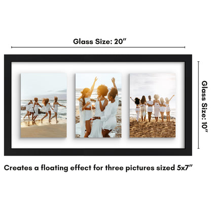 Americanflat 5x7 Picture Frame Collage with Shatter-Resistant Glass - Fits Three 5x7 Photos or use as One 10x20 Picture Frame - Signature Collection - Collage Frames with Floating Effect - Black