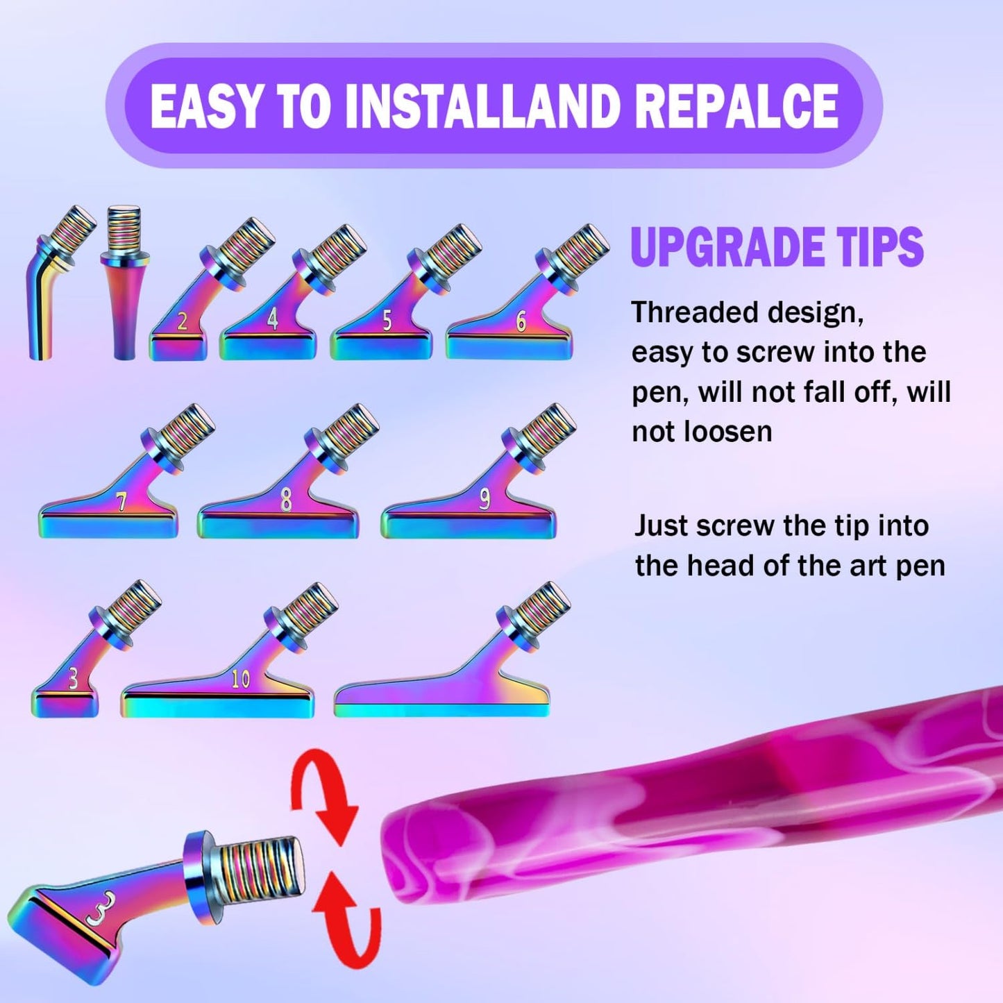 Sttargxing 21 PCS Diamond Painting Pen Kit,45 Degree Stainless Steel Screw Thread Multi Placer with 6 Clay, Diamond Painting Pen Accessories for DIY Craft (Colourful-45° Bevel)