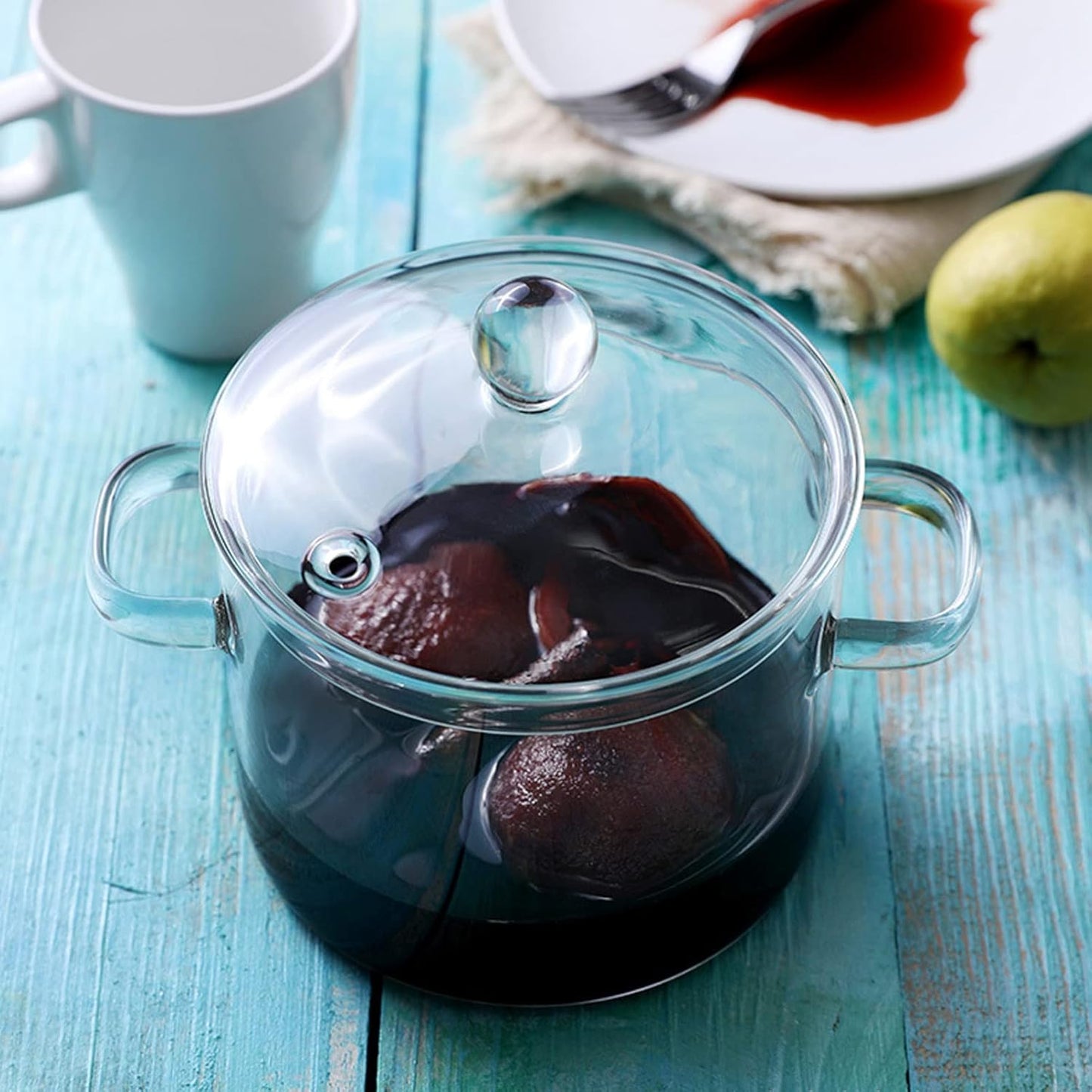 Cooking Pot Glass Simmer Pots, 45Oz/1.35L Borosilicate Glass Handmade Saucepan Set, Safe for Pasta, Noodle, Soup, Milk,