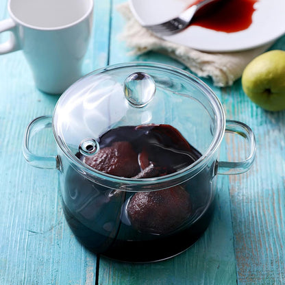Cooking Pot Glass Simmer Pots, 45Oz/1.35L Borosilicate Glass Handmade Saucepan Set, Safe for Pasta, Noodle, Soup, Milk,