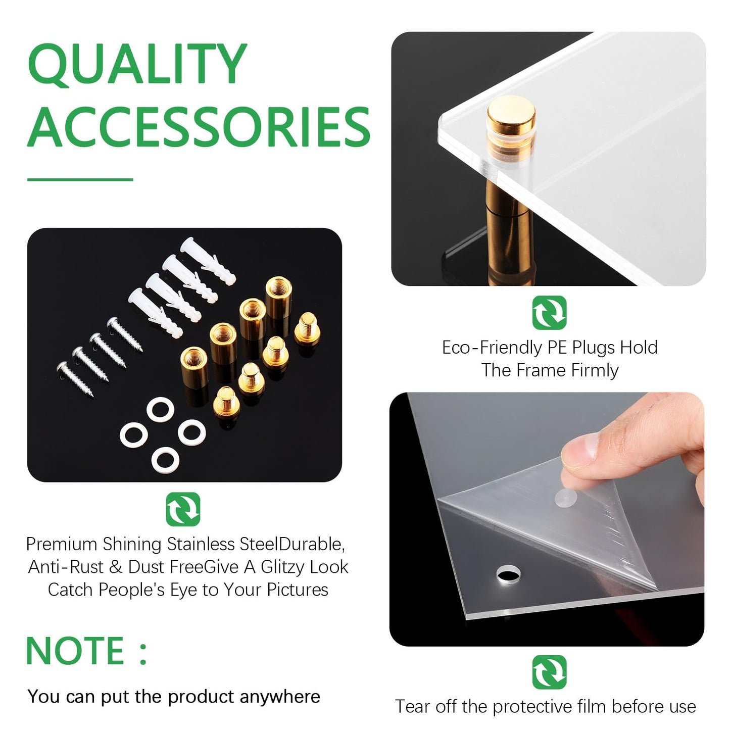 Sintuff 8 Pack Acrylic Floating Picture Frame Wall Mount Frameless Photo Frames Double Panel Clear for Office Home Photography Display (for 8" X 10" Picture,Full Frame 9.2" X 11.4",Gold)