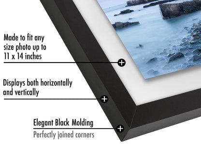 Americanflat 11x14 Floating Picture Frame with Polished Crystal-Clear Glass - Use as 8x10 Picture Frame or Display 5x7 Photo - Signature Float Collection - Photo Frames for Wall Display - Black