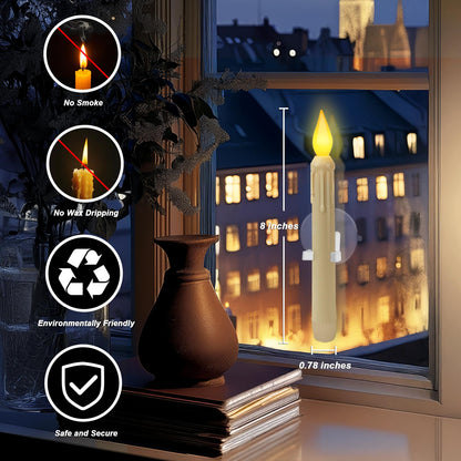 Meigic 6 Pcs Sensor Dawn to Dusk Window Candles, Flickering Battery Candles for Windows, Ultra Bright Fake Candle Lights with Suction Cup, Led Candlesticks for Xmas Home Decor, Warm Yellow Light
