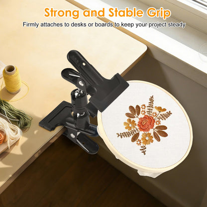 EEEKit Embroidery Hoop Stand for Table, Metal Adjustable 360 Degree Cross Stitch Stand, Portable Table Clamp Embroidery Holder Black