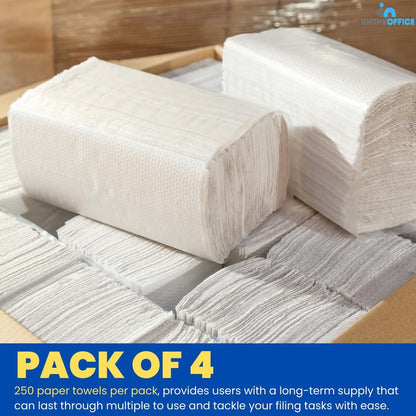 1InTheOffice Multifold Paper Towels, Paper Hand Towels for Bathroom, Folded Paper Towels, 1-Ply, 9" x 9.45", 250 Towels/Pack, 4 Pack