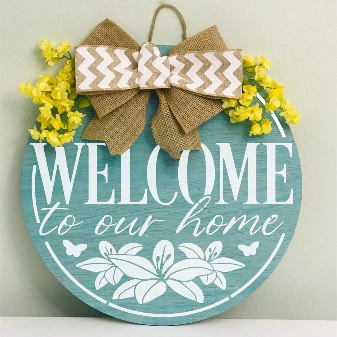 Baychendoo 9Pcs Welcome Stencils Set, 12" Round Spring Flower Designs, Reusable Templates for Door Hangers, DIY Crafts Wood Signs Painting Stencils for Home Decor