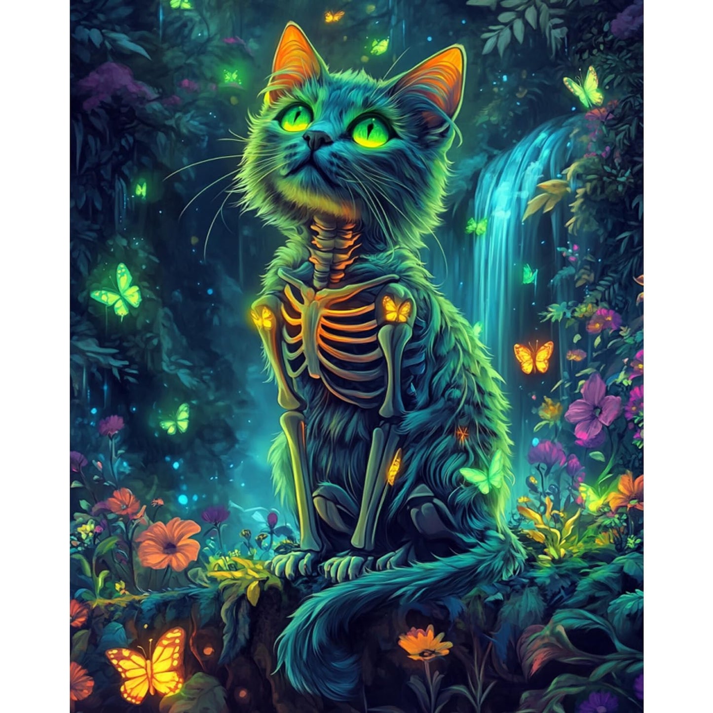 obterie Cat Paint by Numbers Kit for Adults Beginner Skeleton Oil Painting Kit Adult Paint by Number Kits on Canvas DIY Painting for Beginners Art by Numbers for Gifts Home Wall Decor 16x20 Inch