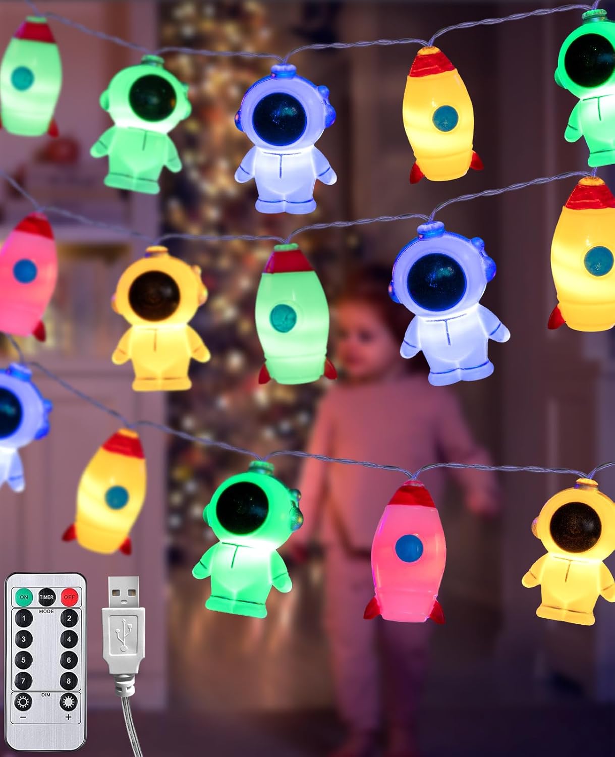 20 AceList LED Space String Lights, Magical Rocket and Astronaut Decor | USB&Battery Powered for Children's/Kids'