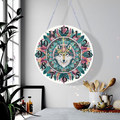 5D Special Shaped Wolf DIY Diamond Art Painting Clock Kit for Adults Quartz Movement Unique Wall Decor for Living Room Office Cool Creative Gift