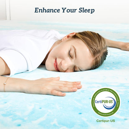Sweetcrispy Memory Foam Mattress Topper - 3 Inch Thick Gel-Infused Cooling Pad for Queen Size Bed | CertiPUR-US Certified, Breathable Blue