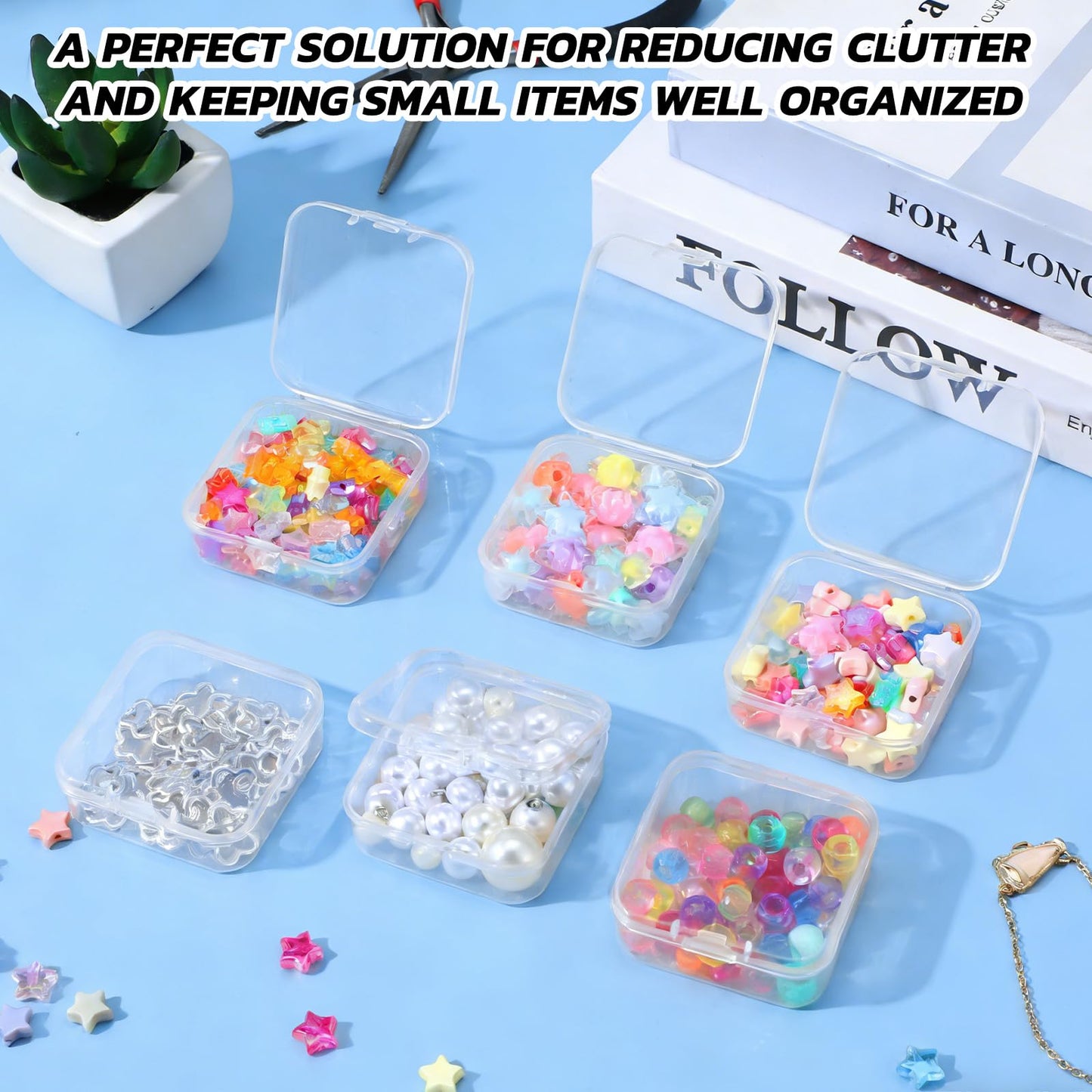 120 Pcs Clear Plastic Beads Storage Containers Box Mini Sizes Rectangular Boxes Small Empty Organizer for Collecting Small Items, Jewelry, Hardware, Arts Crafts Accessories