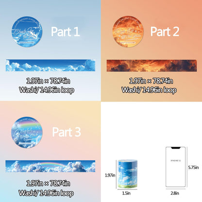 Lciyioc Washi Tape Set,3 Rolls Cloud Washi Tape Stickers for Journaling,Scrapbooking Supplies,Junk Journal,Notebook,Phone Case,Photo Frame,Calendar(Colorful Flowing Clouds)