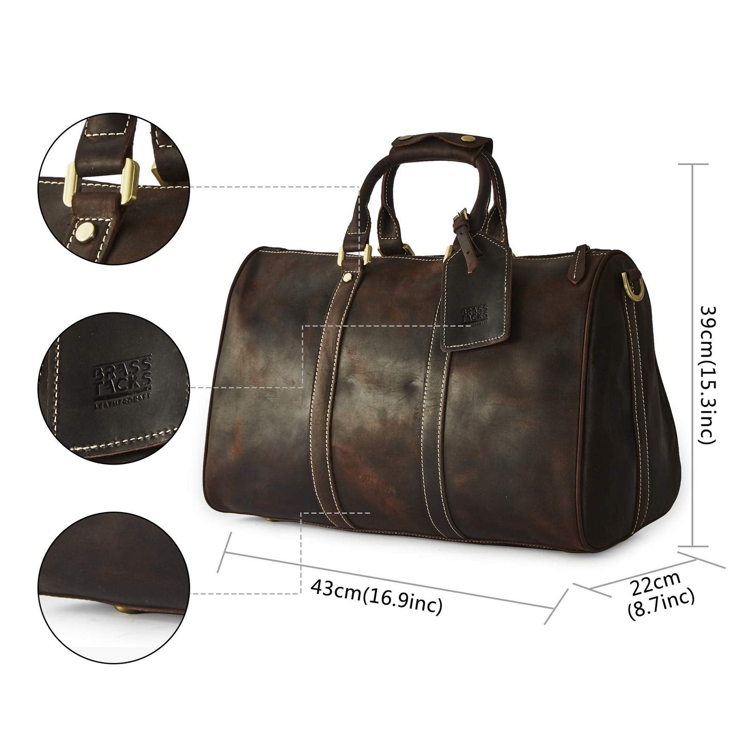 Grain Leather Duffel Bag Vintage Handmade Overnight Excursion Travel Weekend Business Trip Bag Gift for Men with Shoulder Strap