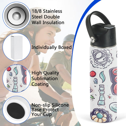 Draheri Sublimation Sports Water Bottle Blanks, 22 oz Sublimation Tumblers Bulk, Stainless Steel Insulated Tumblers with Leak Proof Lid and Portable Handle, Individually Boxed (8 Pack)