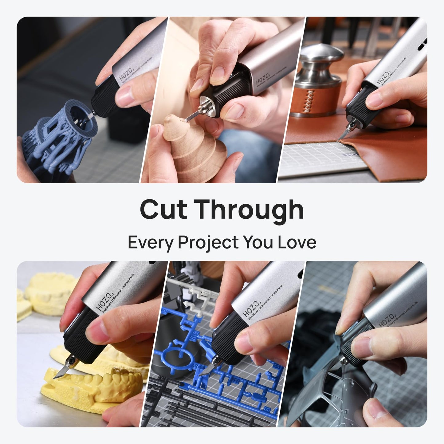 HOZO NeoBlade Wireless Ultrasonic Cutter – 40kHz Vibration & 40W Auto Power Adjustment, Replaceable Battery, Turbo Cooling, 2 Cutting Modes – For 3D Printing, Woodworking, Prototyping,Model Mods & DIY
