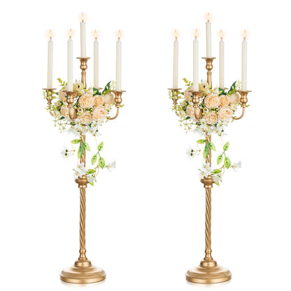 Nuptio Tall Gold Candelabras 34 Inch Candle Stick Holders Set of 2 Floor Candle Stand Taper Candle Holders for Classic Wedding Mantal Christmas Halloween Easter Home Table Centerpiece Decoration