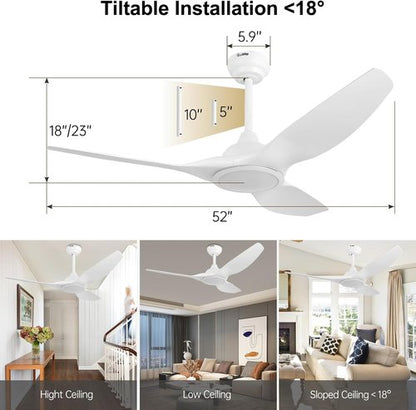 52-Inch Modern Ceiling Fan with Light - Quiet DC Motor & Remote Control | White Finish for Bedroom & Living Room