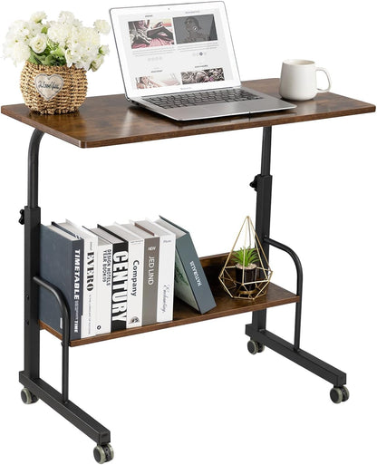 31.5'' SIDUCAL Portable Laptop Desk, Mobile Laptop Cart Adjustable Height, Rolling Computer Cart with Wheels, Mobile
