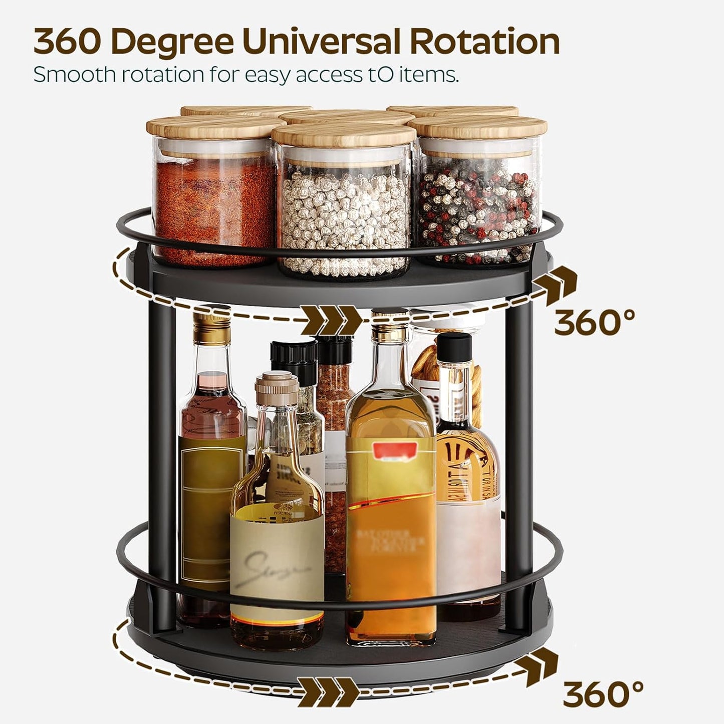 2 Countertop SR22BK YATINEY Lazy Susan Organizer, Rotating Spice Rack, Tier Spice Turntable Organizer, Industrial