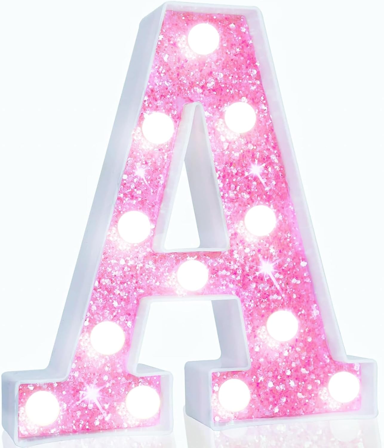 Pooqla LED Marquee Letter Lights, Light Up Letters Glitter Letter Sign Girls Gift, Battery Powered Night Light Pink