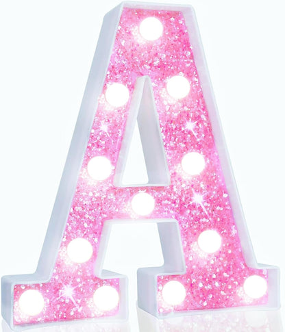 Pooqla LED Marquee Letter Lights, Light Up Letters Glitter Letter Sign Girls Gift, Battery Powered Night Light Pink