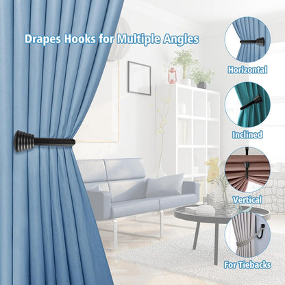 Ohtomber 2PCS Black Curtain Holdbacks - Metal Decorative Curtain Hooks for Drapes, Wall Mounted Tiebacks
