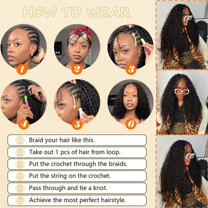20 Inch Feather Crochet Human Hair for Black Women Miracle Knots Crochet Bundles 120g Pre-Separated Deep Curly Wave Crochet Human Hair Extensions Reusable Knotless Invisible 100 Strands CNZZJX