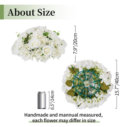 BLOSMON Wedding Flower Centerpieces for Tables: 10 Pcs 15.7" Large White Rose Hydrangea Artificial Flowers Ball Decorations - Faux Silk Floral Bouquet Arrangement for Home Party Event Decor