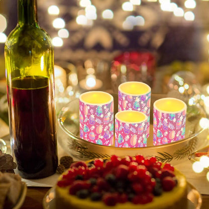 NETILGEN Easter Day Decorative Flickering Flameless Candles Set of 4, Battery Powered with Timer Remote LED Pillar Candles Colorful Easter Eggs Print