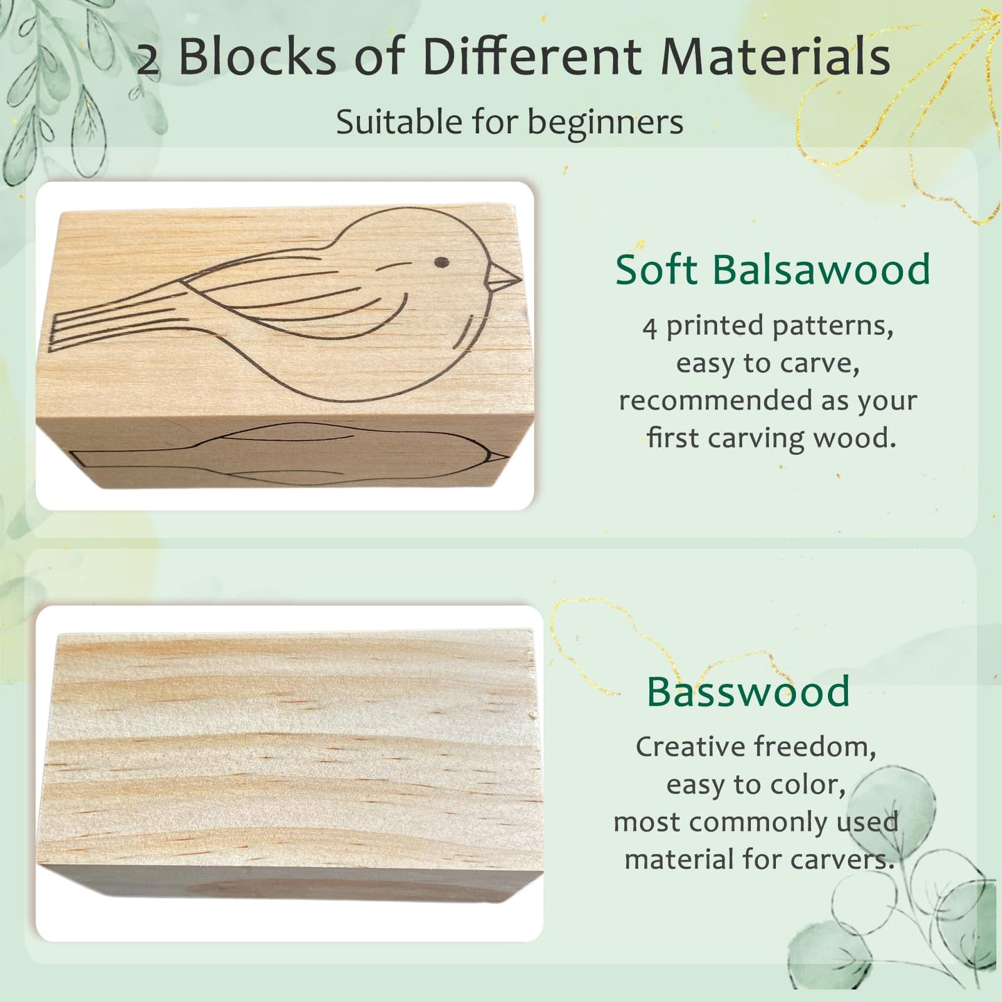 Msamiagfn Wood Carving Kit for Beginners, Essential Wood Whittling Kit for Beginners, Knife Tools Accessories, Balsawood and Basswood Blocks, Bird Carving Video Tutorial, DIY Kits for Adults Hobbies
